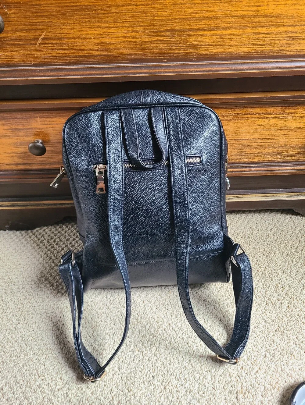 Coolcy, black leather backpack, bag